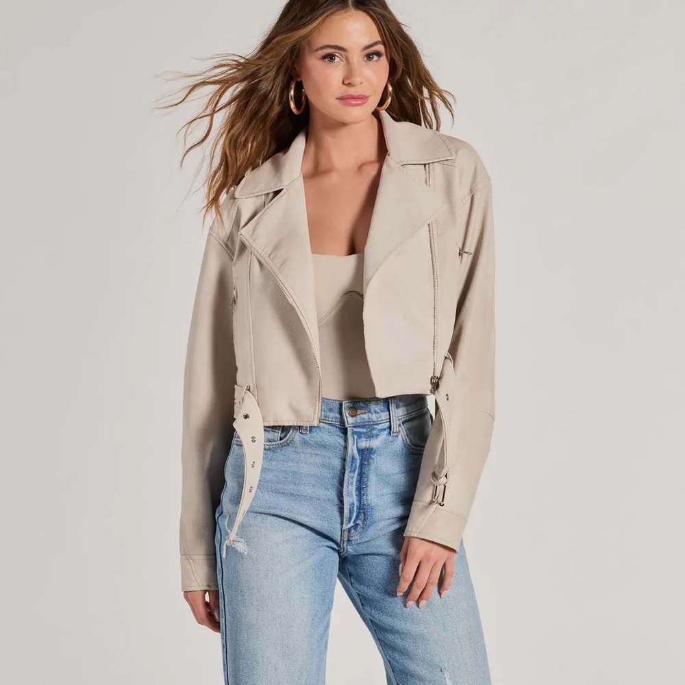 Azalea Wang Cropped Faux Leather Moto Jacket  Biker Edgy